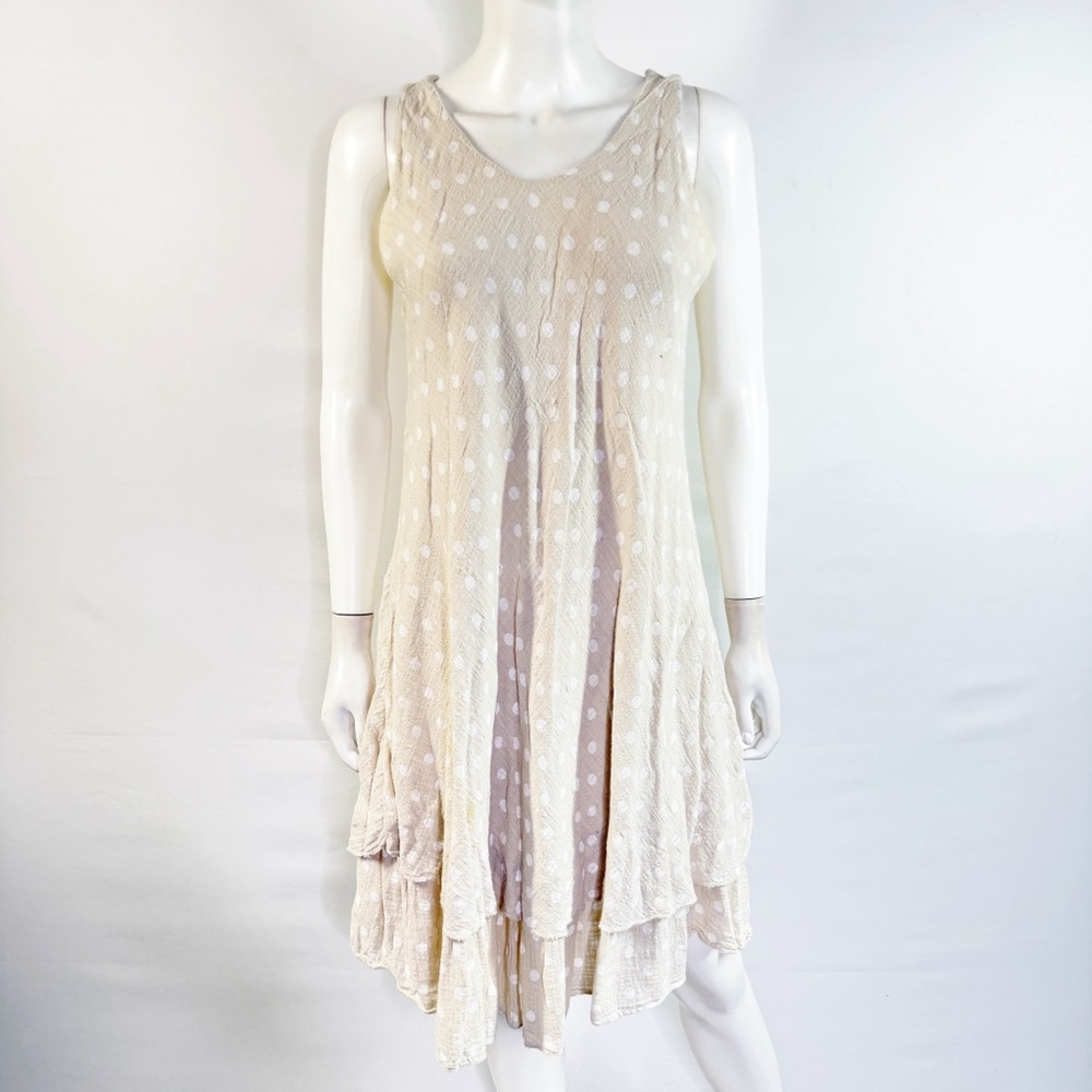Made In Italy Polka Dot Mini Dress One Size Casual Lagenlook Boho Sleeveless